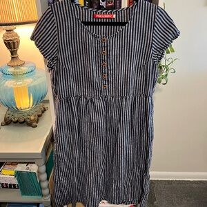 Pyne & Smith No. 11 Classic Button Up Linen Dress, blue stripe, sz L